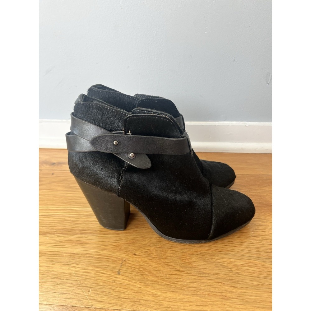 Rag & Bone Harrow Western BLACK Calf Hair Ankle Bootie Heeled Size 8.5